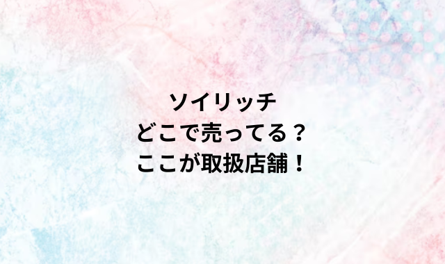 ソイリッチどこで売ってる？ここが取扱店舗！